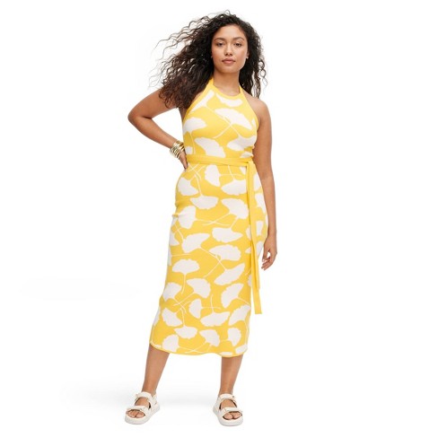 Women's Halter Tie Neck Ginkgo Yellow Sweaterknit Midi Dress - DVF for  Target XS