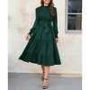 Women's Ruffle Mock Neck Long Sleeve Smocked Midi Dress Casual Elastic Waist Tiered Long Dress - 2 of 4