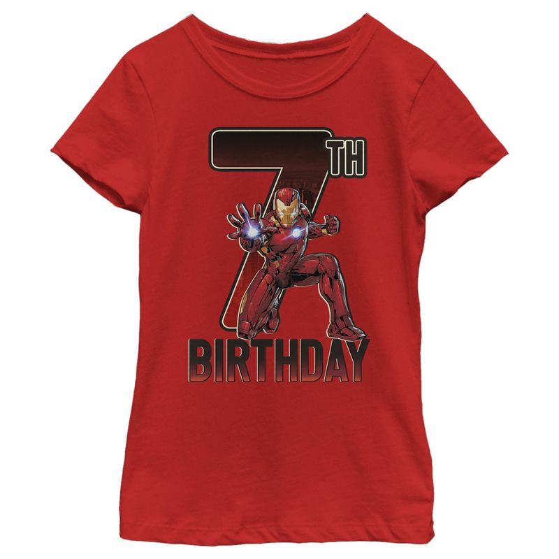 Girl's Marvel Iron Man 7th Birthday Action Pose T-Shirt, 1 of 5