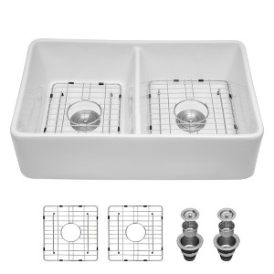 Gulches 32 x 20 x 9 Inch White Ceramic Farmhouse Sink, Double Bowl ...