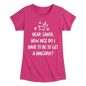 Girls' - Instant Message - Dear Santa Get a Unicorn Fitted Short Sleeve Graphic T-Shirt - 1 of 4