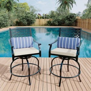Outdoor Swivel Bar Stools Counter Height with Cushion, 2PCS Patio Bar Stools with Armrest & Back, Tall Outdoor Swivel BarStools for Backyard - 1 of 4