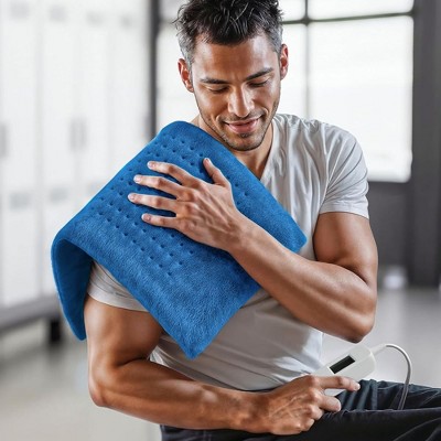 Electric Blue Plush Heating Pad with Timer 33"x17"