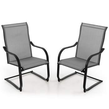Costway 2pcs C-Spring Motion Patio Dining Chairs All Weather Heavy Duty Outdoor Black/Grey