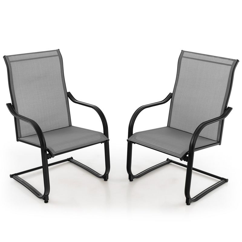 Costway 2pcs C-Spring Motion Patio Dining Chairs All Weather Heavy Duty Outdoor Black/Grey, 1 of 9