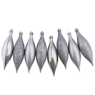 Northlight 8ct Silver Shatterproof 4-Finish Christmas Finial Drop Ornaments 5.5"