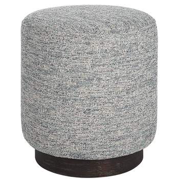 Uttermost Avila Blue and White Tweed Fabric Round Ottoman