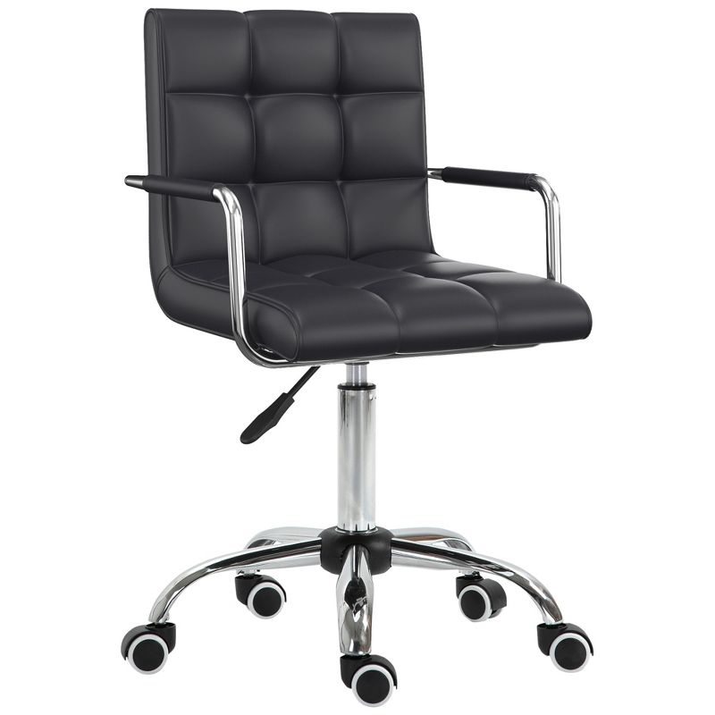HOMCOM Modern Computer Desk Office Chair with Upholstered PU Leather, Adjustable Heights, Swivel 360 Wheels, 1 of 9