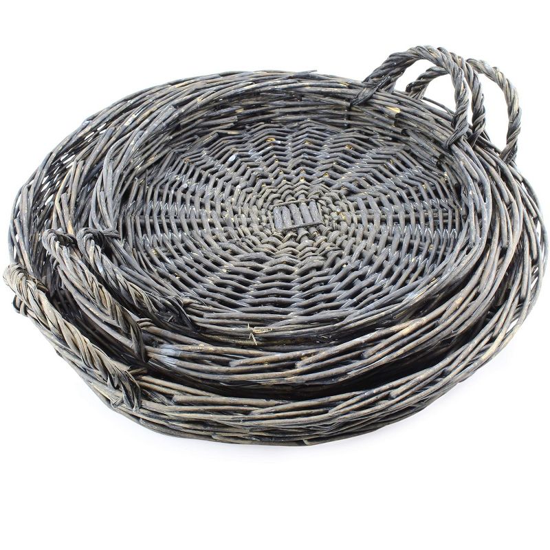 AuldHome Design Rustic Willow Basket Trays, Set of 3 (Round, Gray Washed); Natural Wicker Decorative Farmhouse Trays, 5 of 7