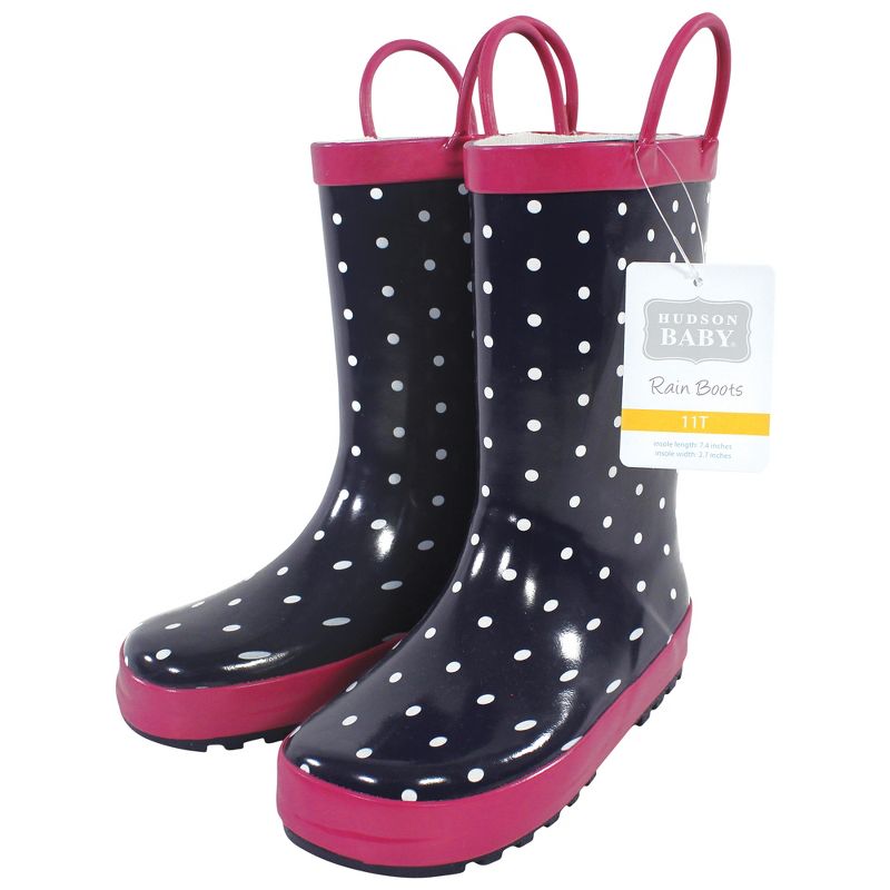 Hudson Baby Rain Boots, Navy Dots Pink, 2 of 5