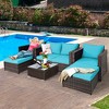 Costway 5PCS Patio Rattan Furniture Set Loveseat Sofa Ottoman Cushioned Red\White - 3 of 4