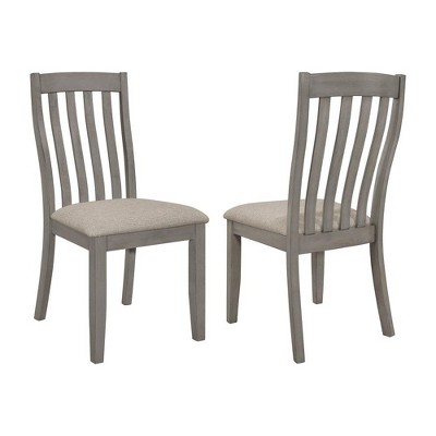 Simple Relax Set of 2 Upholstered Dining Side Chairs with Slatted Back in Coastal Grey
