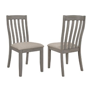 Simple Relax Set of 2 Upholstered Dining Side Chairs with Slatted Back in Coastal Grey - 1 of 4