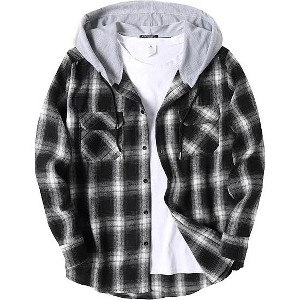 COOFANDY Men's Plaid Hoodie Flannel Shirt Jacket Long Sleeve Casual Fashion Button Shirts - 1 of 4