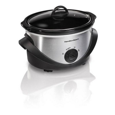 Hamilton Beach 4qt Slow Cooker - Silver - 33141: Removable Stoneware Pot, Stay-Cool Handles, Dishwasher-Safe Parts