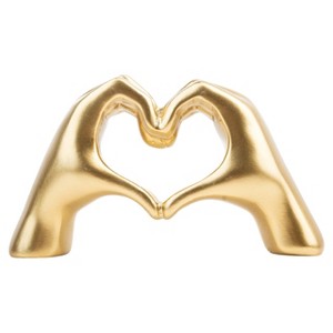 Itopfox Small Heart Hands Sculpture 1 Piece Gold Resin Modern Decor 4.92 x 1.37 x 2.75 Inch for Living Room Bedroom Office Table Gift - 1 of 4