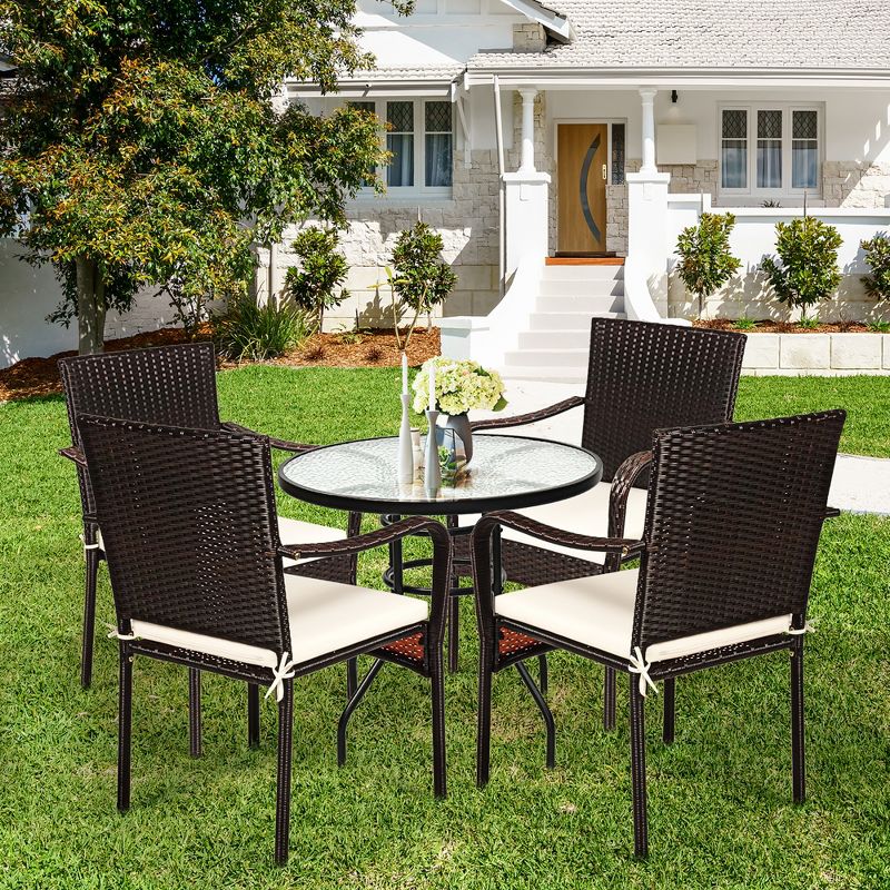 Costway Set of 4 Patio Rattan Dining Chair Stackable Cushioned Armrest Garden, 3 of 11