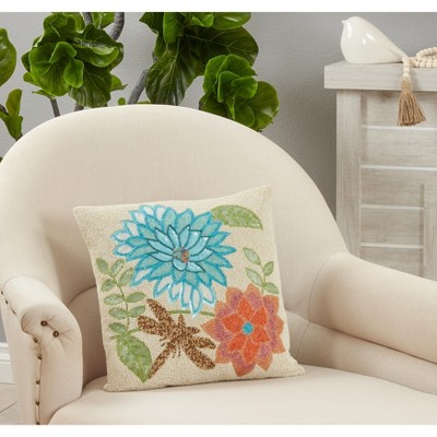 Multicolor Embroidered Floral Square Throw Pillow