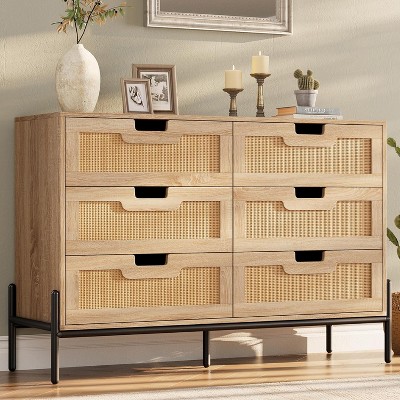 Garvee 6-Drawer Tall Dresser for Bedroom, Farmhouse Storage Cabinet with Solid Metal Legs for Living Room, Entryway