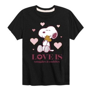 Boys' - Peanuts - Love Is Snuggles And Cuddles Short Sleeve Graphic T-Shirt - 1 of 4