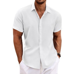 COOFANDY Men's Linen Short Sleeve Casual Button Down Beach Summer Wedding Shirt - 1 of 4