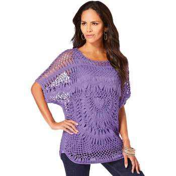 Roaman's Women's Plus Size Pullover Crochet Sweater