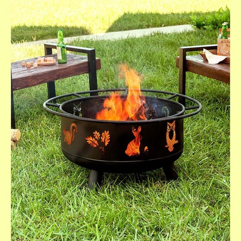 Woodland Animals Outdoor Fire Pit With Spark Guard Fire Poker