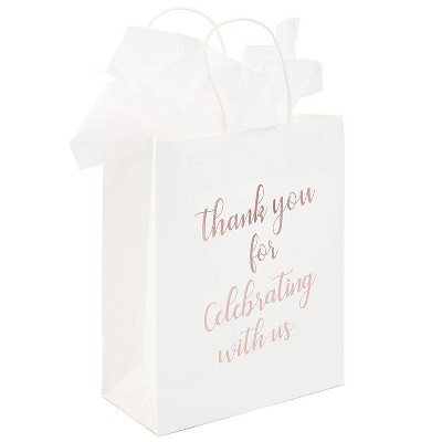 15x Thank You Kraft Paper Gift Bags with Handles Tissue Rose Gold Foil Lettering