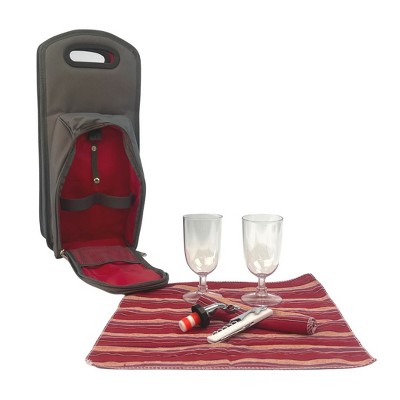 Gray and Red 7-Piece Insulated Picnic Tote Set with Wine Carrier