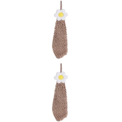 REGALWOVEN Chenille Soft Absorbent Flower Hanging Hand Towels for Bathroom 2 Pcs