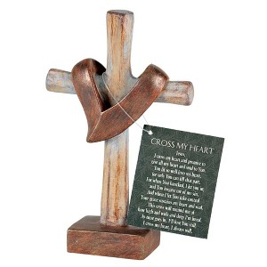 Dicksons Cross with Heart Sash Burnished Wood Look 4 x 6 Resin Stone Tabletop Figurine - 1 of 1