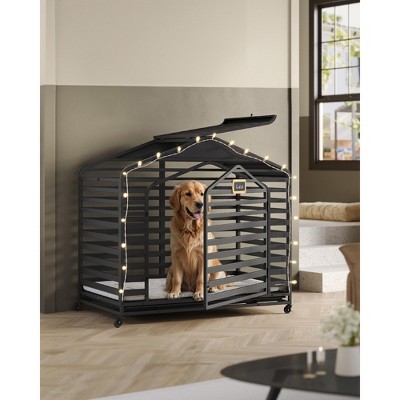 SONGMICS HOME Heavy-Duty Dog Crate, 48 x 29.5 x 46.5 Inches Dog Cage for Large Dogs, Escape Proof Dog Kennel with Pointed Roof, Ink Black