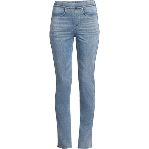 Lands' End Women's Starfish Mid Rise Pull On Knit Denim Straight Jeans ...