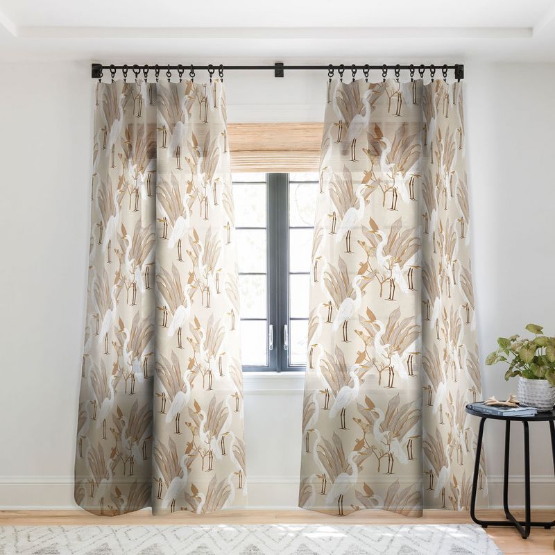 Iveta Abolina White Cranes Linen Single Panel Sheer Window Curtain - Deny Designs, 1 of 7