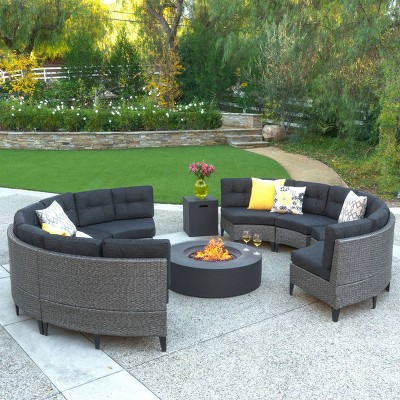 Navagio 10pc Wicker Full Round Sofa & Fire Table Set Gray/Dark Gray - Christopher Knight Home