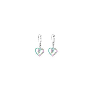 Chanteur Hypoallergenic Kids Jewelry Accessories Hearts Blue CZ White Gold Palladium Plating Earrings leverback is made from 925 Sterling silver - 1 of 1