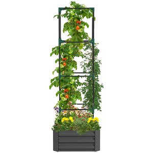 Outsunny Raised Garden Bed, 24" x 24" x 11.75" Galvanized Planter Box w/ Tomato Cage, Open Bottom for Climbing Vines - 1 of 4