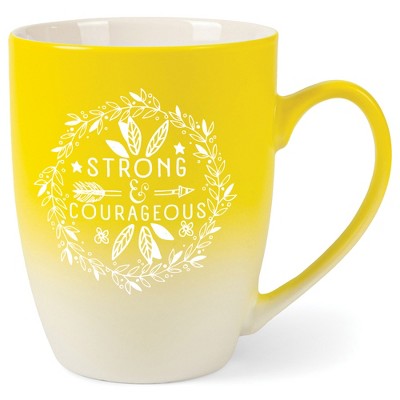 Elanze Designs Strong And Courageous Two Toned Ombre Matte Yellow and White 12 ounce Ceramic Stoneware Coffee Cup Mug