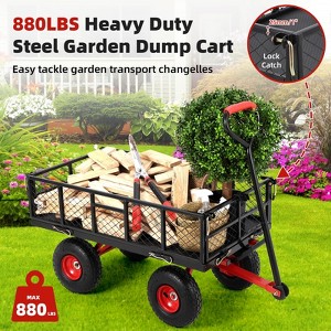 880lbs/1400lbs Steel Garden Dump Cart, Heavy Duty Yard Dump Utility Wagon,Utility Metal Wagon , 10-Inch Wheels Perfect for Garden, Farm, Yard - 1 of 4