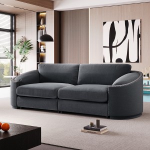 Stylish Sofa with Semilunar Arm, Rivet Detailing, and Solid Frame-ModernLuxe - 1 of 4