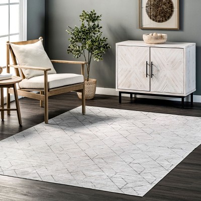 Regan Light Gray Geometric 6' x 9' Washable Synthetic Area Rug