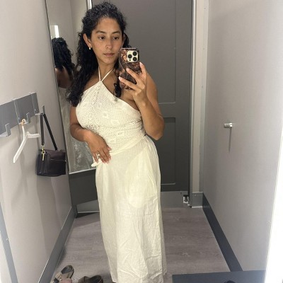 wrap around denim dress Good American Women's Shirt Dress, Size Medium, Blue style with white ankle flirty dress Bohemian Dress For Women Color:Newport
