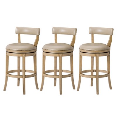 Maven Lane Alexander Rotating Low Back Kitchen Stool in Vegan Leather Seat, Set of 3