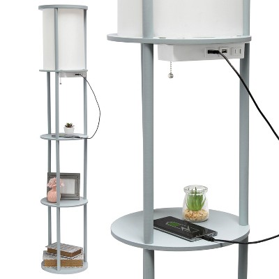 62.5" Gray Modern Shelf Etagere Floor Lamp with USB Ports