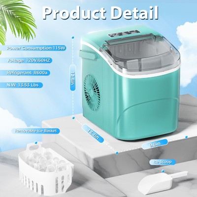 Portable Grey Countertop Ice Maker with Handle and Self-Cleaning