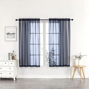 Kate Aurora Simplistic Living 2 Piece Lightweight Rod Pocket Navy Blue Sheer Curtains For Small Windows - 63 in. Long - 1 of 3