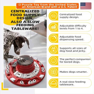 Red and White Advanced 4-in-1 Dog Puzzle Toy with Treat Dispenser
