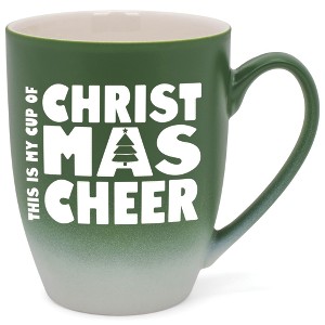 Elanze Designs This is My Cup of Christmas Cheer Two Toned Ombre Matte Green and White 12 ounce Ceramic Stoneware Coffee Cup Mug - 1 of 4
