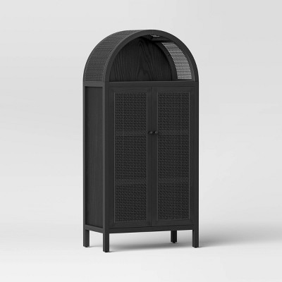 Woven Arched Wood Cabinet Black - Threshold™: 4 Fixed Shelves, Decorative Storage, No Assembly Tools Provided