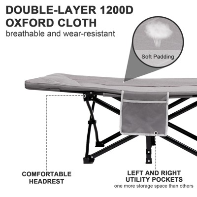 Gray Heavy Duty Folding Camping Cot with Padded Cushion